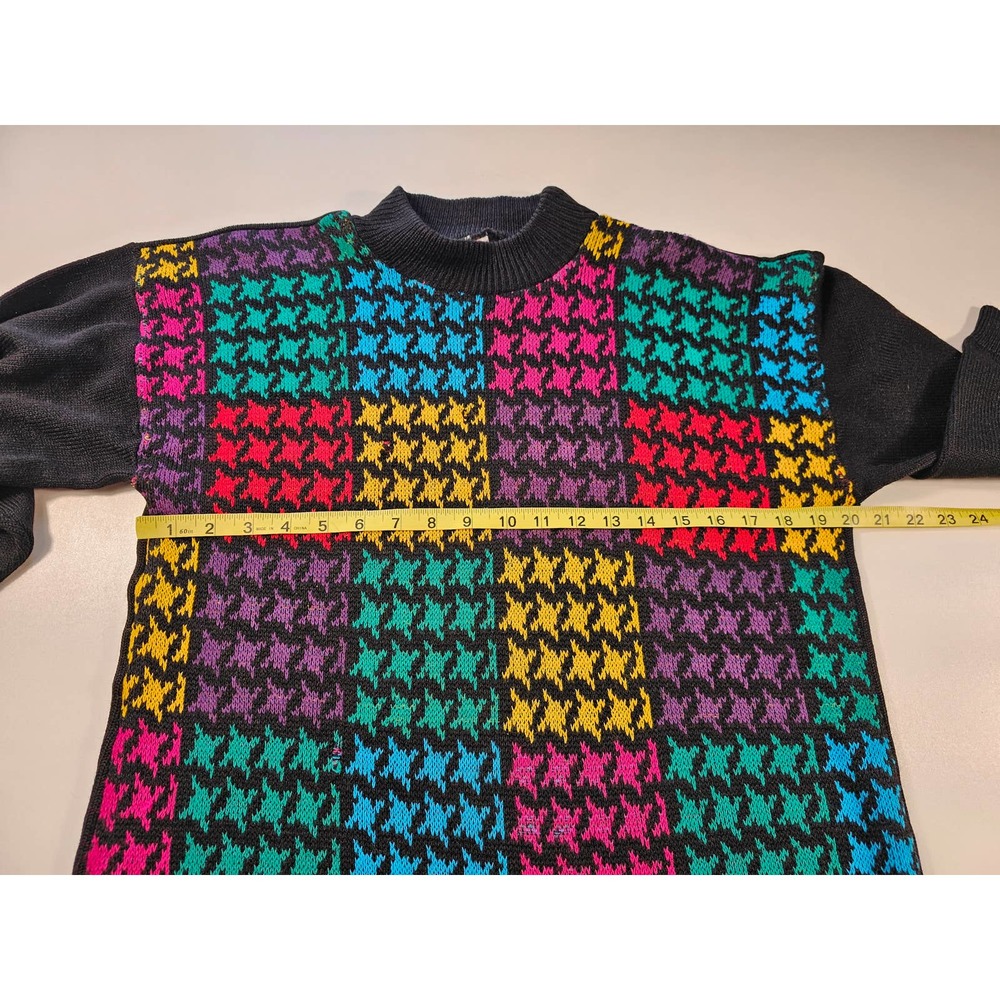 Vintage colorblock houndstooth bright 80s unique unisex? Medium USA - Picture 7 of 8